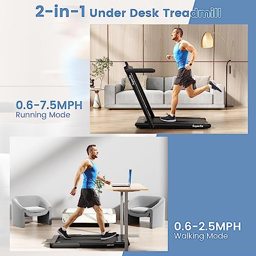 Goplus 2 in 1 Under Desk Treadmill, 2.25HP Superfit Folding Treadmill with Touch Panel Control, App Control, Remote Control, Bluetooth Speaker, Foldable Walking Treadmills for Home Office