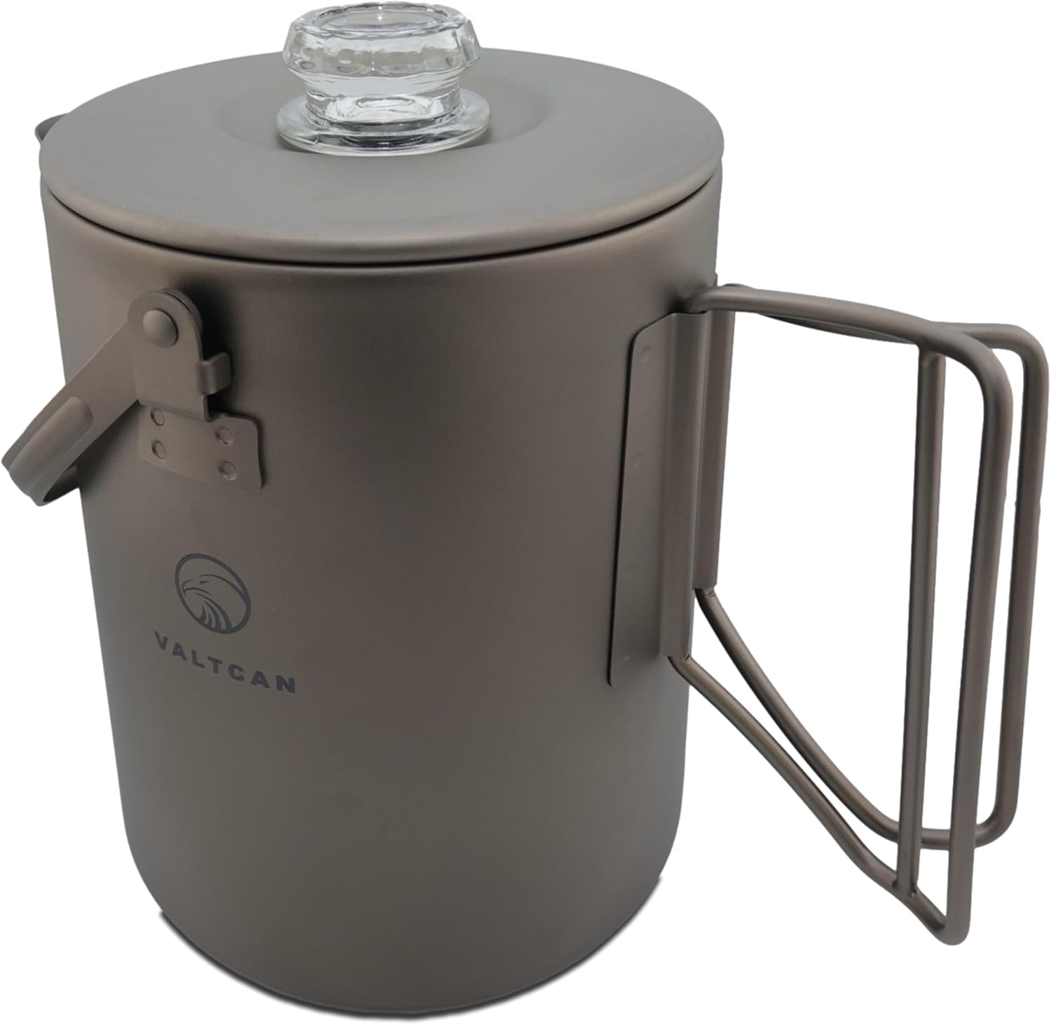 Valtcan Titanium Percolator Coffee Maker Pot 1.5L Filter Brew Ultralight Weight Camping Kettle 50 fl oz 6 Cup Capacity Glass Knob 395g Compact Kettle