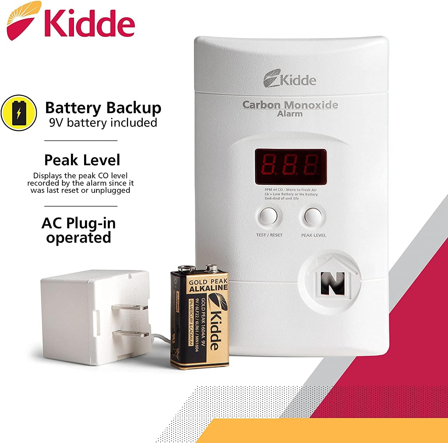 Kidde Nighthawk Carbon Monoxide Detector, AC-Plug-in with Battery Backup, Digital Display, Pack of 2