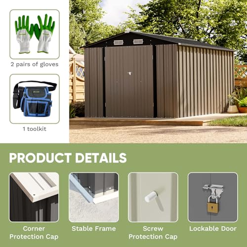 Patiowell 3 x 3 FT Outdoor Storage Shed,Small Garden Tool Storage Shed with Sloping Roof and Single Lockable Door, Outdoor Shed for Backyard Garden Patio Lawn, Grey