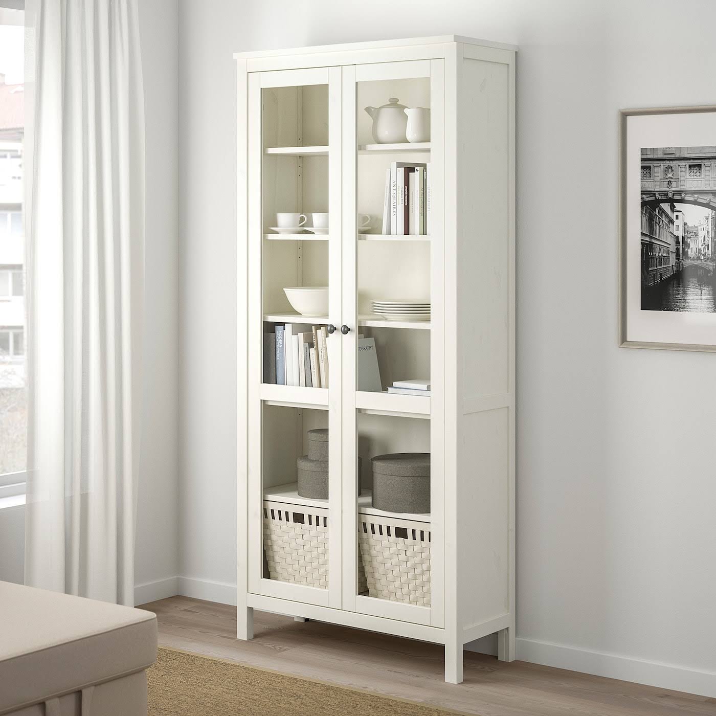IKEA - HEMNES Glass-Door Cabinet, White Stain, 35 3/8x77 1/2