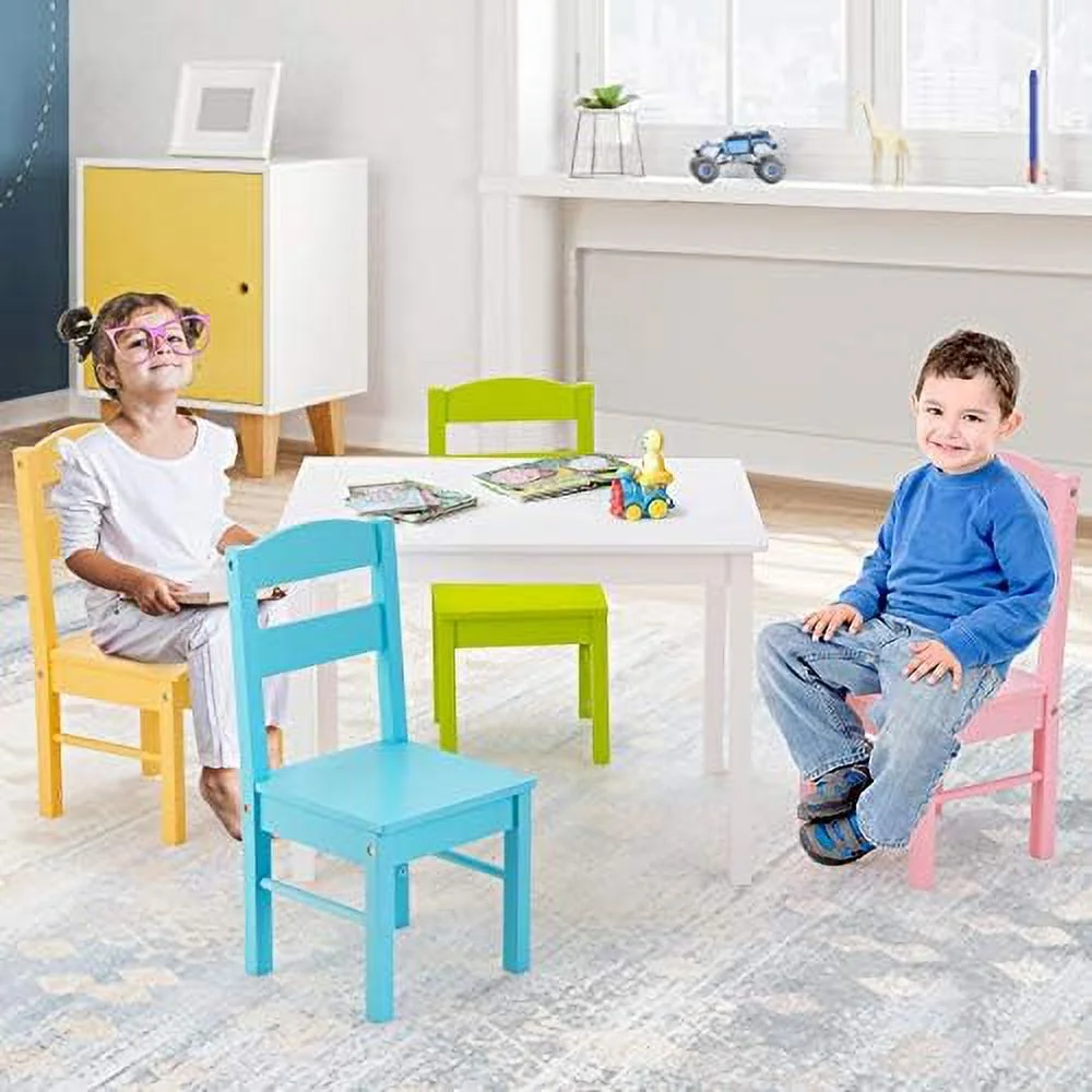 TJUNBOLIFE Table and Chair Set  5 Piece Wood Activity Table &amp; Chairs for Children Arts  Crafts  Homework  Snack Time  Preschool   Gift for Boys Girls  Toddler Table and Chair Set (Pas