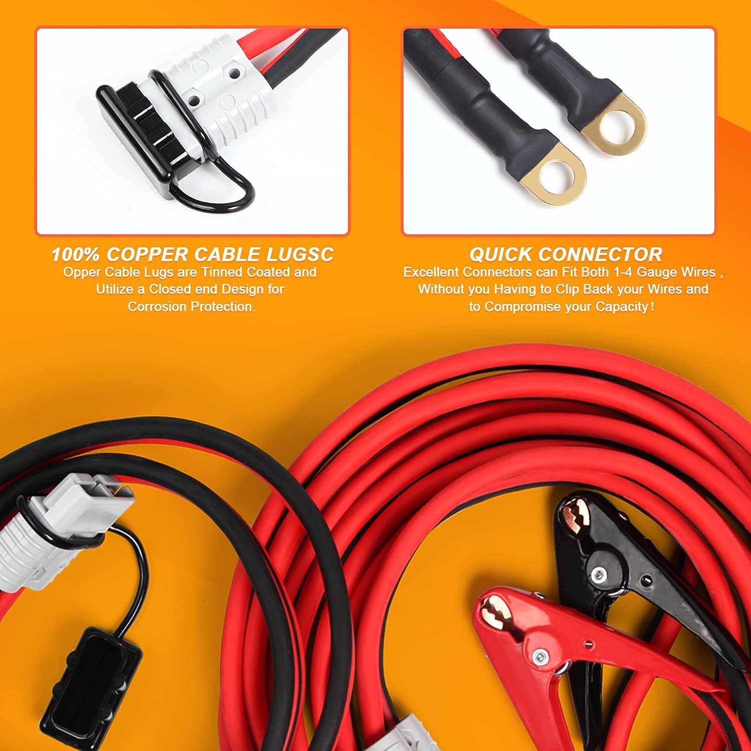 ORCISH Jumper Cables,30 Feet,1 Gauge,800A,Heavy Duty Booster Cable with Carry Bag and Quick Contact Plugs