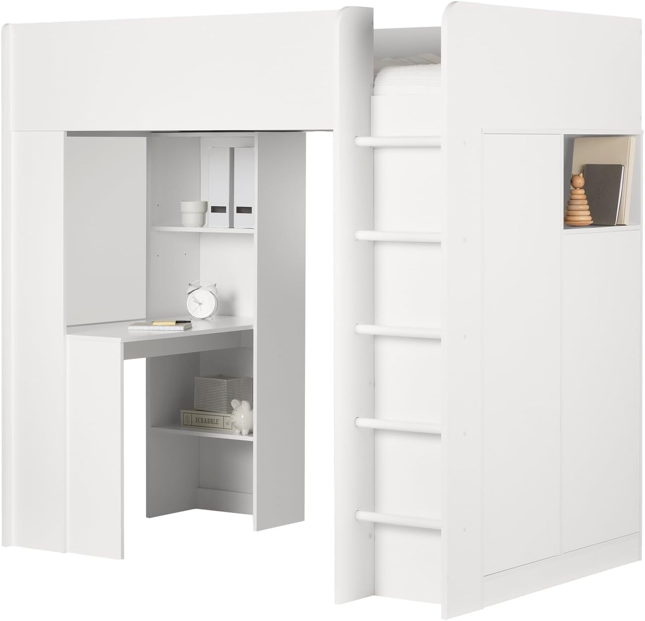 Boldly Bohemian Bed with Desk Pure White, Rectangular, Twin Size, Murphy bed, Wood - 77 x 42 x 72.5 inches