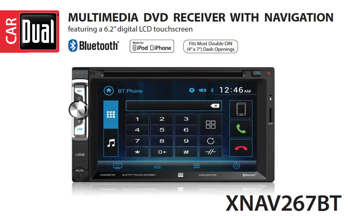 Dual Electronics XNAV267BT 6.2 inch LED Backlit LCD Multimedia Touch