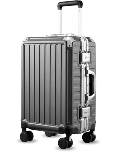 LUGGEX Aluminum Frame Luggage with Spinner Wheels, Zipperless Polycarbonate Hard Shell Carry On Luggage, 20 Inch Suitcases, Charcoal Metallic