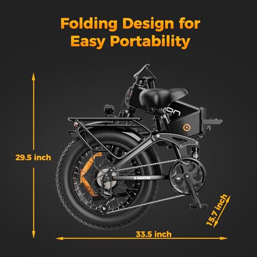 Jasion X-Hunter Electric Bike for Adults 1400W Peak Motor 30MPH Max Speed 624WH Removable Battery, Full Suspension System 20‘’*4.0 Fat Tire Foldable Ebike 7-Speed Bicycles,with Rear Basket