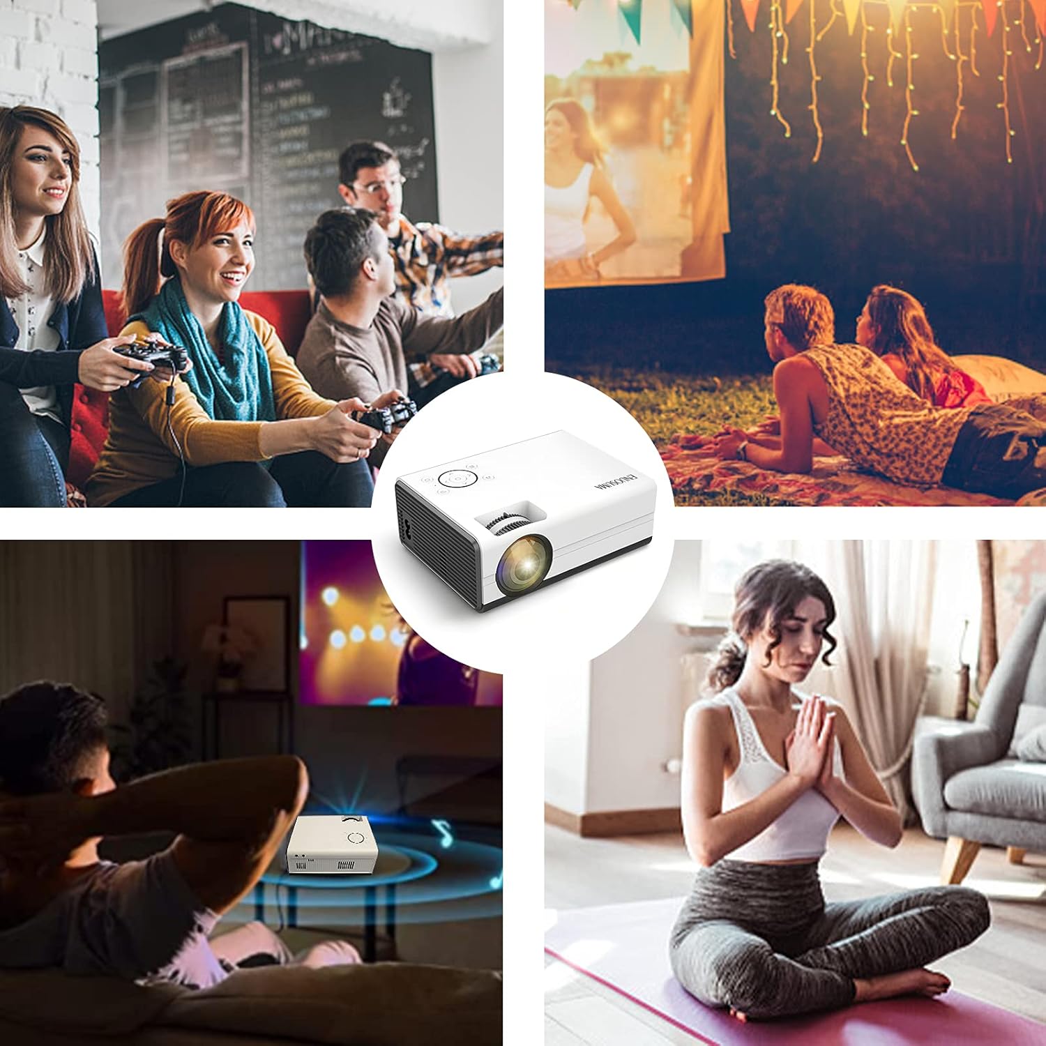 Mini Projector, ENUOSUMA Portable Projector, Supported Full HD 1080P Home Theater Projector, Movie Projector with HDMI USB Audio AV Interfaces and Remote Control Pack of 2