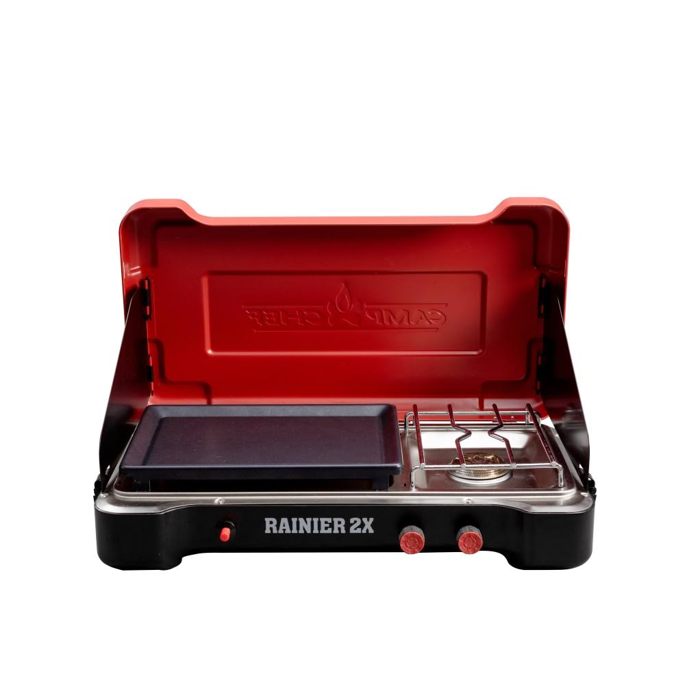 Camp Chef Rainier 2x Two-Burner Stove W/griddle & Carry Bag