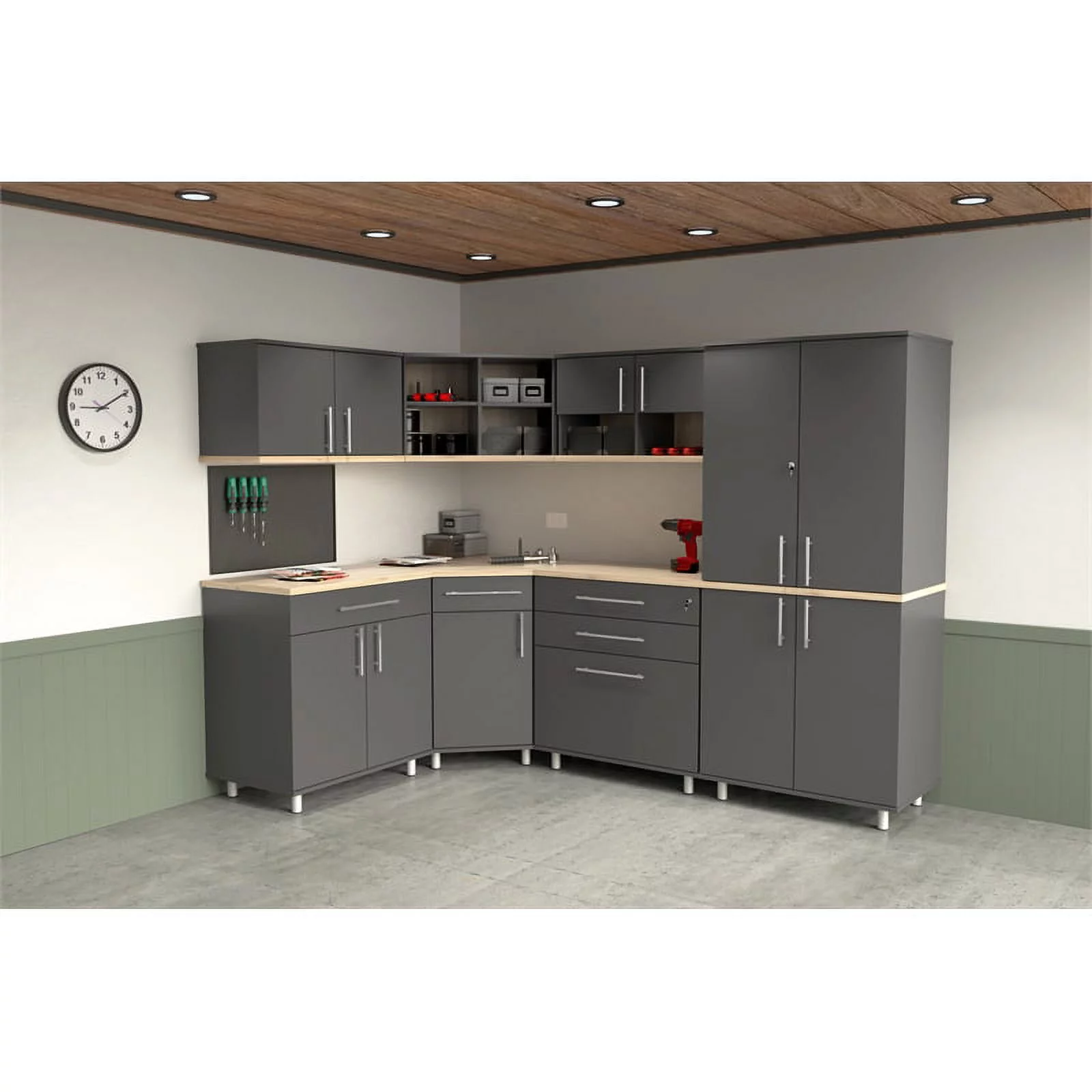 Pemberly Row 7-Piece Engineered Wood Garage Cabinet Set in Gray/Maple