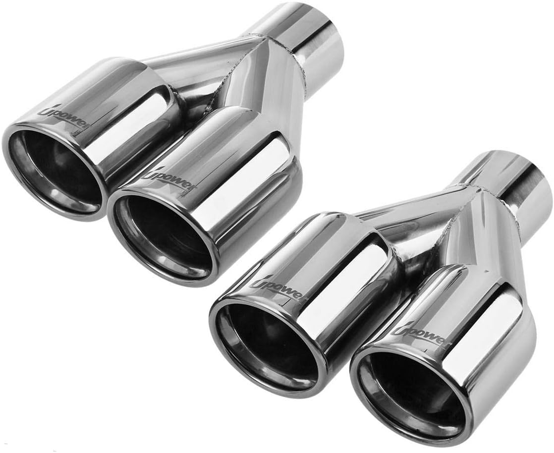 Upower 2PCS Dual Exhaust Tips 2.25 Inlet 3 Outlet Universal Car Truck 304 Stainless Steel Exhaust Tailpipe Tips 2.25 to 3 inch Weld On Tail Pipe