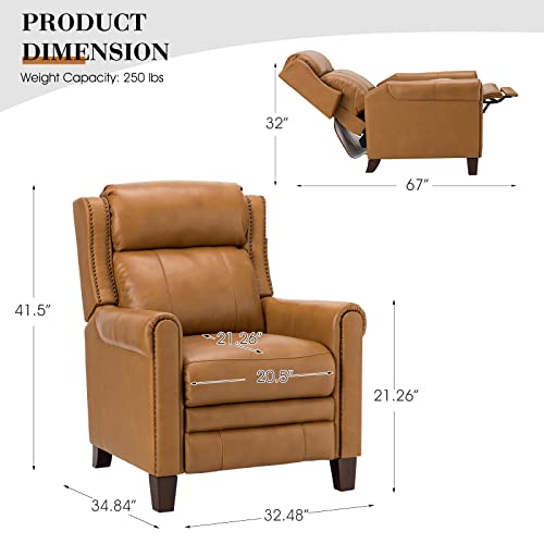 HULALA HOME Genuine Leather Recliner with Nailhead Trim, Manual Push Back Reclining Chair with Adjustable Backrest & Footrest, Headrest & Lumbar Support, for Living Room Bedroom, Black