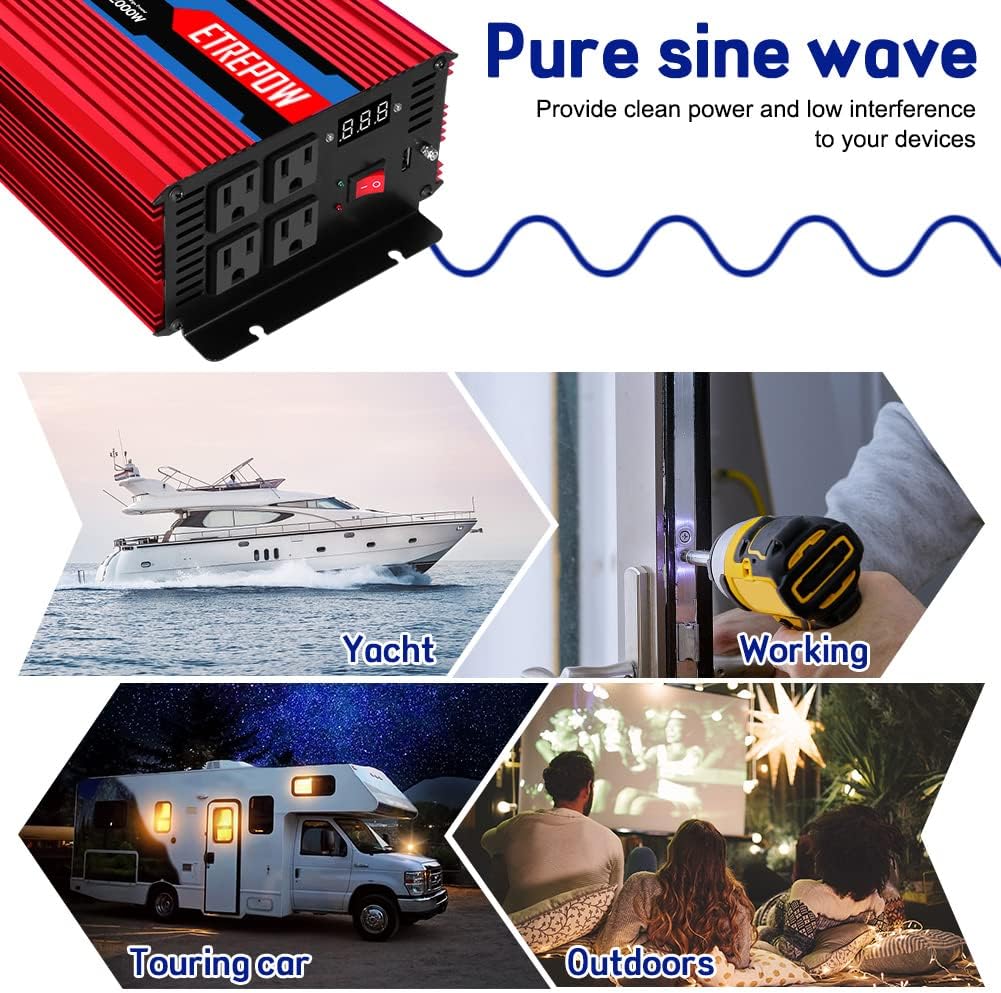 ETREPOW 3000 Watt/6000 Watt Pure Sine Wave Power Inverter 12V DC to 110V /120V AC Power Converter Wireless Remote Control-Off-Grid Inverter for Outdoor ,Home,Camping, RV,Truck,Car