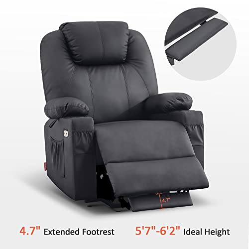 MCombo Power Lift Recliner Chair for Elderly, Lift Chair with Heat and Massage, FSC Certified, USB Ports, Cup Holders, Faux Leather 7040 (Black, Medium)