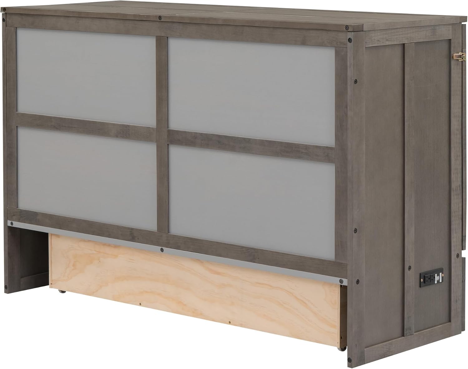 Queen Murphy Bed Cabinet, Wood Murphy Bed Chest Bed with Drawer and Charging Station, 63'' Foldable Cabinet Bed for Dorm Loft Corner or Small Space
