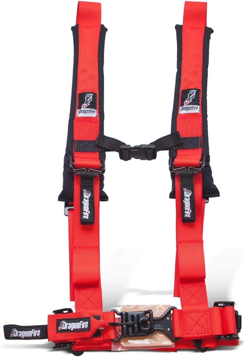 Set of 2 Dragonfire Racing 4-Point Harness 2" Harness W override bypass connector For 2019 + Honda Talon With Harness Override Plug(Must Have or computer will limit speed to 15mph) (Red)