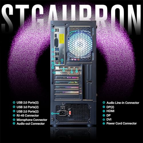 STGAubron Gaming PC Desktop Computer, Intel Core I7 up to 3.9 GHz, Radeon RX 580 8G, 16G RAM, 512G SSD, WiFi, Bluetooth 5.0, RGB Fan x6, RGB BT Sound Bar, Windows 10 Home