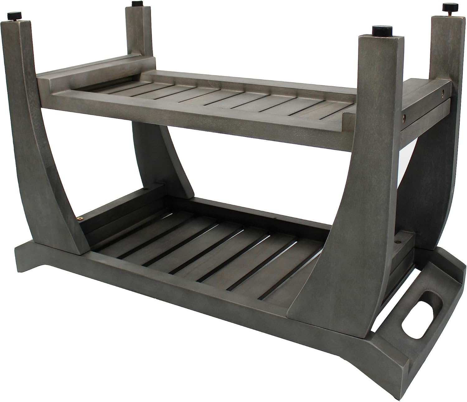 Coastal Vogue Tranquility 30" Teak Wood Shower Bench with Shelf and LiftAide Arms in Gray Finish