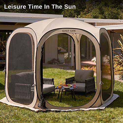 EAST OAK Screen House Tent Pop-Up, Portable Screen Room Canopy Instant Screen Tent 10 x 10 FT with Carry Bag for Patio, Backyard, Deck & Outdoor Activities, Beige