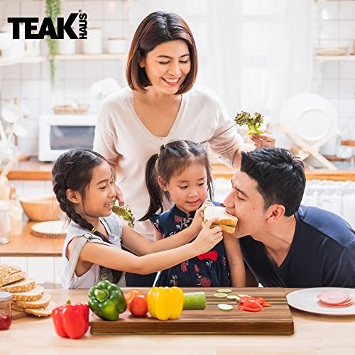 Teakhaus Cutting Board - Extra Large (XL) Wood Cutting Board with Grip Handles - Reversible Teak Edge Grain Wood - Knife Friendly - FSC Certified