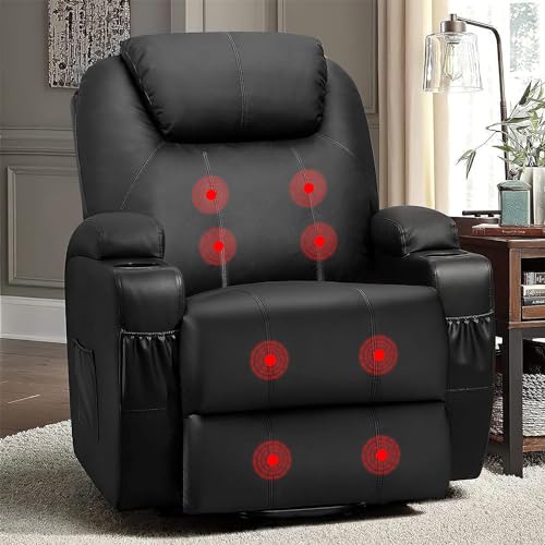 Flamaker Power Lift Recliner Chair PU Leather with Massage for Elderly Ergonomic Lounge Chair Classic Single Sofa with 2 Cup Holders Side Pockets Home Theater Seat (Leather, Light Black)