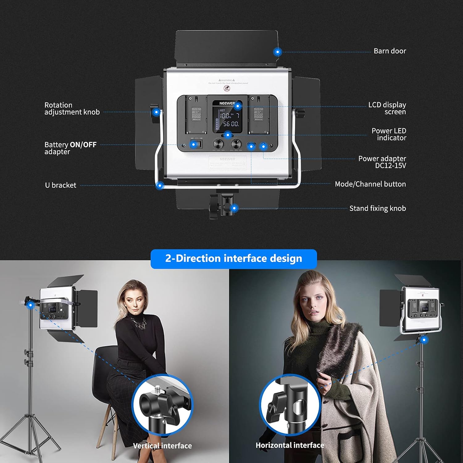 Neewer 660 RGB LED Video Light with App Control, Photography Video Lighting Kit with Stands and Bag, 2-Pack Dimmable Led Panel Light with CRI95/3200K–5600K/0–360° Full Color/9 Applicable Scenes