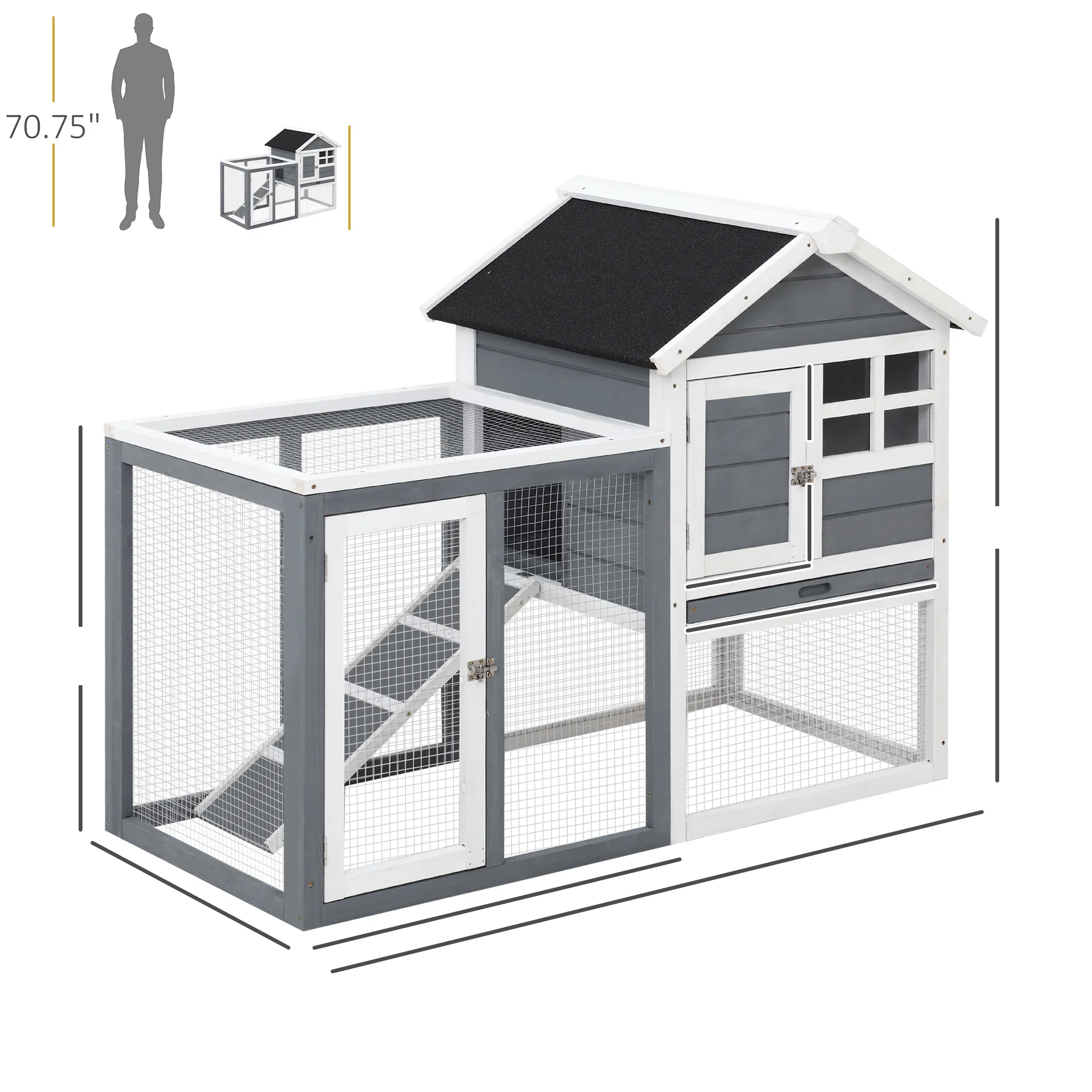 Pawhut 48" Wooden Chicken Coop Rabbit Hutch Bunny Cage Pet House w/Ladder & Run