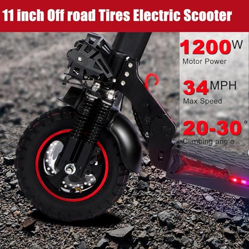 1200W Electric Scooter for Adults with Seat - Adults Electric Scooters 11" Offroad Escooter 34MPH Speed, 31-35 Miles Long Range Fast ElectricScooter for Commuting,48V 18Ah Folding E Scooter