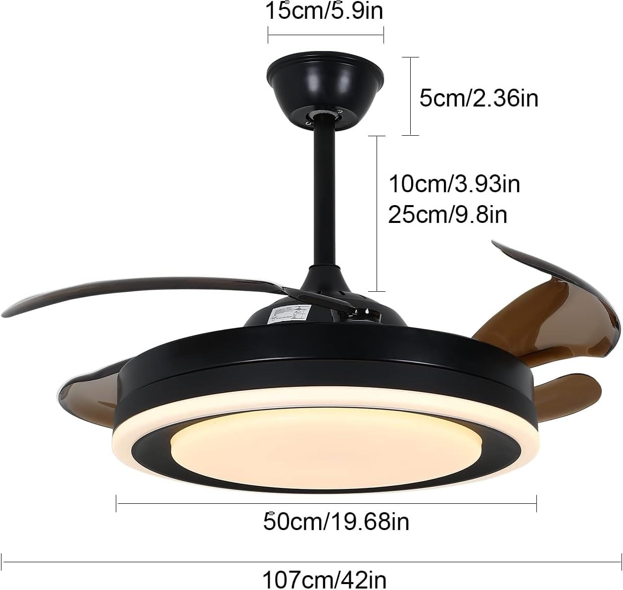OUKANING 42 Inch Retractable Ceiling Fan, Reversible Fandelier with Lights Remote Silent Motor, 6 Speed, 3 Color Change, Timer, Chandelier for Bedroom Living Room