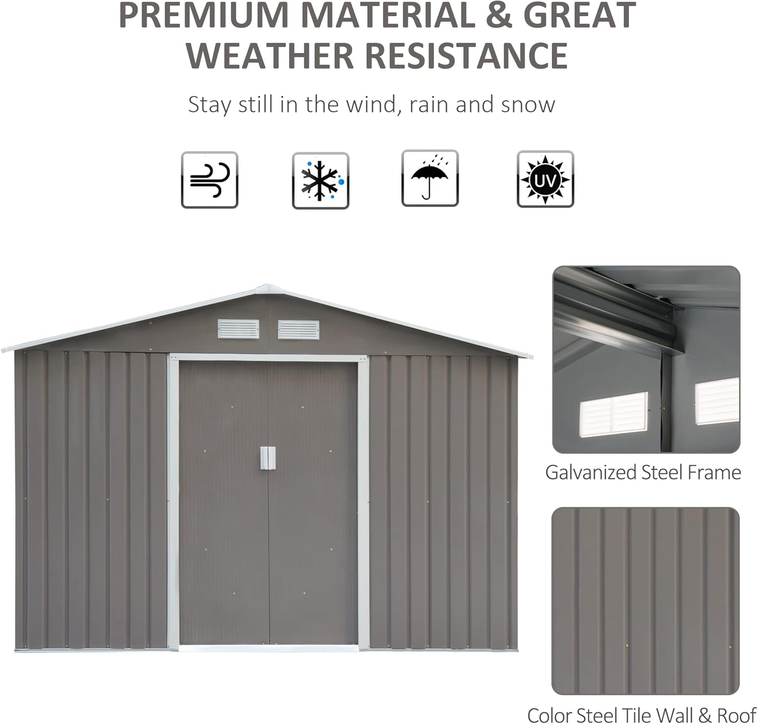 Outsunny 9' x 6' Outdoor Backyard Metal Garden Utility Storage Shed - Gray/White