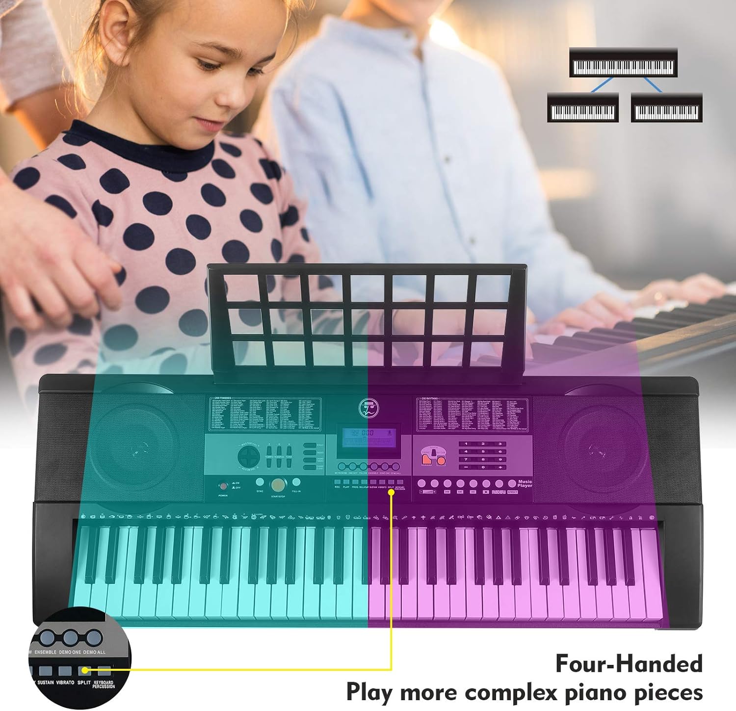 Mustar 61 Key Piano Keyboard, Portable Electric Keyboard Piano with Stand, Touch Sensitive Keyboards Piano 61 key for Beginners, Piano Stool, Headphones, Microphone, LCD Screen