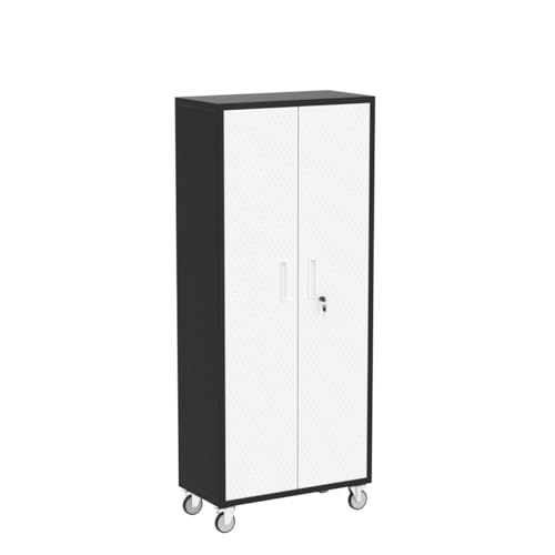 Tall Metal Garage Storage Cabinet, 72" Tool Storage Cabinet Utility Locker with Wheels, Adjustable Shelves & Locking Doors- Pantry Cabinets for Kitchen, Classroom, Bathroom, Basement Organization