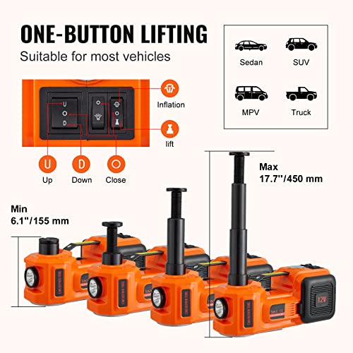 VEVOR Electric Car Jack, 5 Ton/11023 LBS Hydraulic Jack Lift with Electric Impact Wrench, Built-in Inflatable Pump, and LED Light for SUV MPV Sedan Truck Change Tires Garage Repair