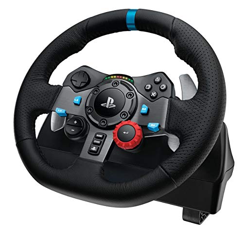 Logitech G29 Driving Force Racing Wheel and Floor Pedals, Real Force Feedback, Stainless Steel Paddle Shifters, Leather Steering Wheel Cover, Adjustable Floor Pedals, EU-Plug, PS4/PS3/PC/Mac, Black