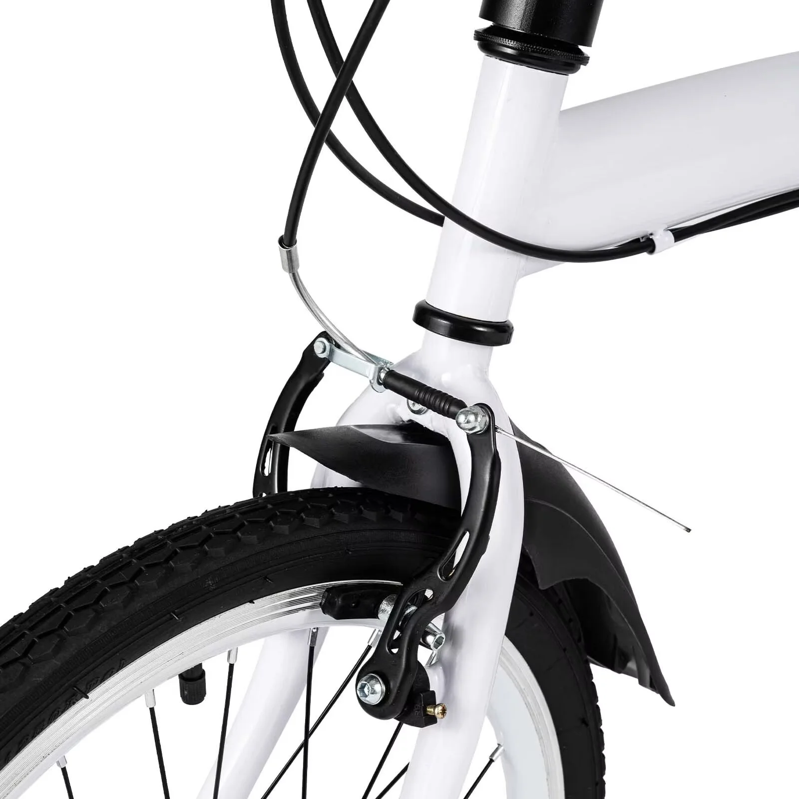 OUKANING 20" White Folding Bike Height Adjustable Foldable City Bike for Adult Commute Bicycle 6 Speed Gears with Mudguard