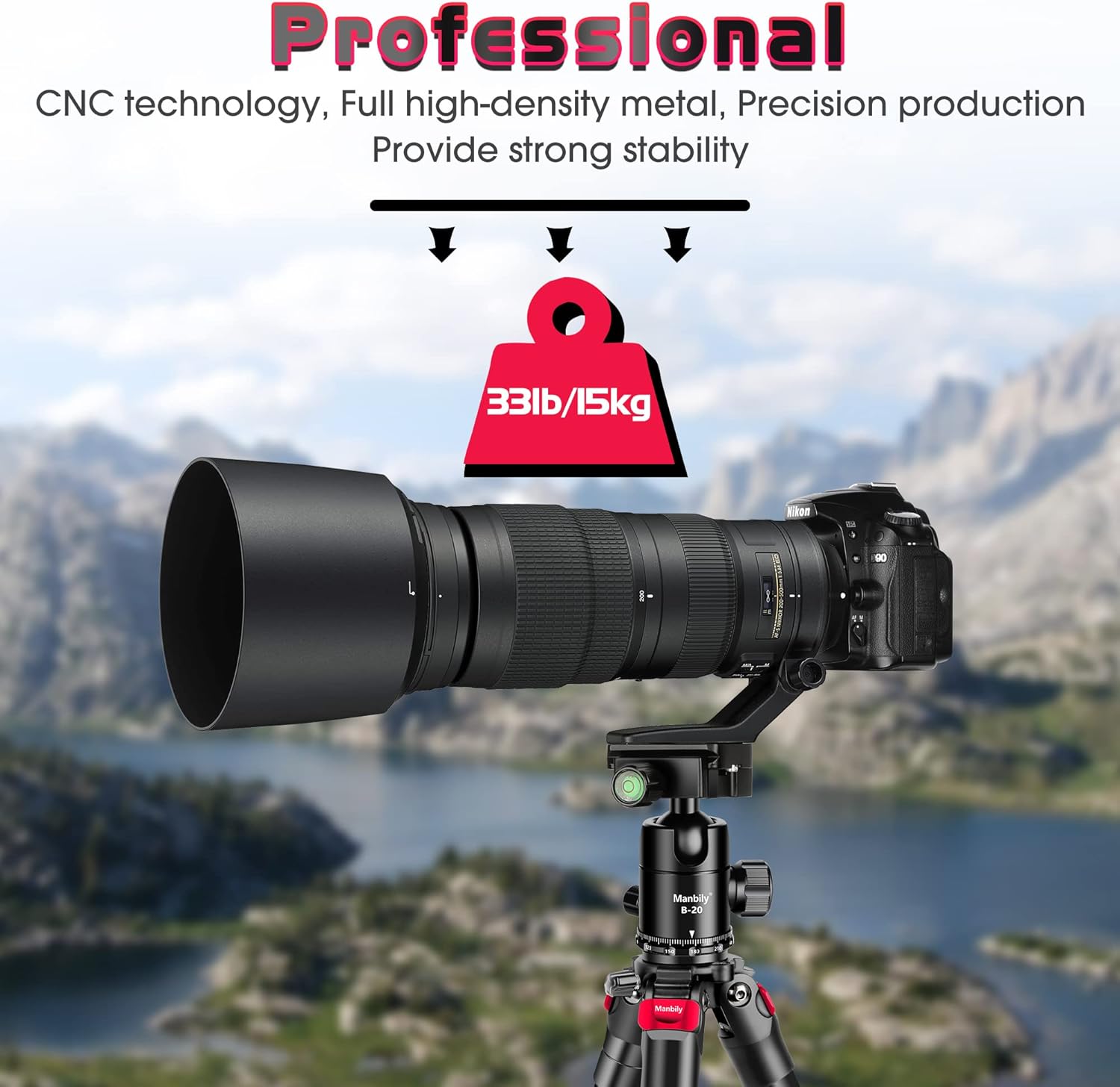 Manbily Professional Tripod Ball Head,Super Long Lens Does Not Easy Nod or Sag,Rotate 360 Degrees,Quick Release Plate and Level Gauge,CNC Metal Aluminum,for DSLR,Camcorder,monopod,Up to 33lbs/15kg Pack of 2