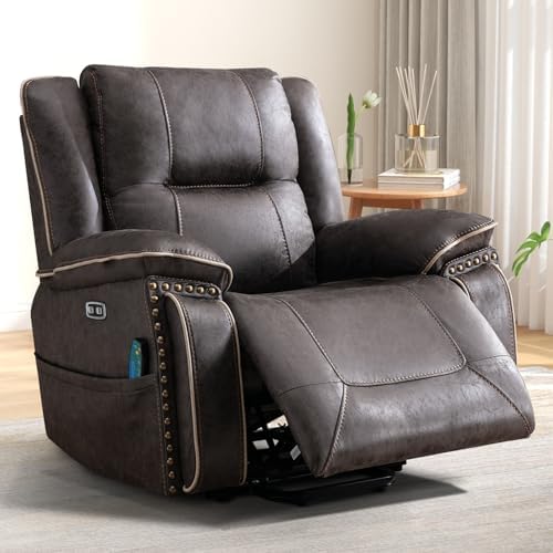 Phoenix Home Dual Motor Power Lift Chair for Elderly, Lift Chairs with Massage and Heat, Leather Electric Chairs for Adults, Recliner Chair with USB, 2 Concealed Cup Holders, Brown