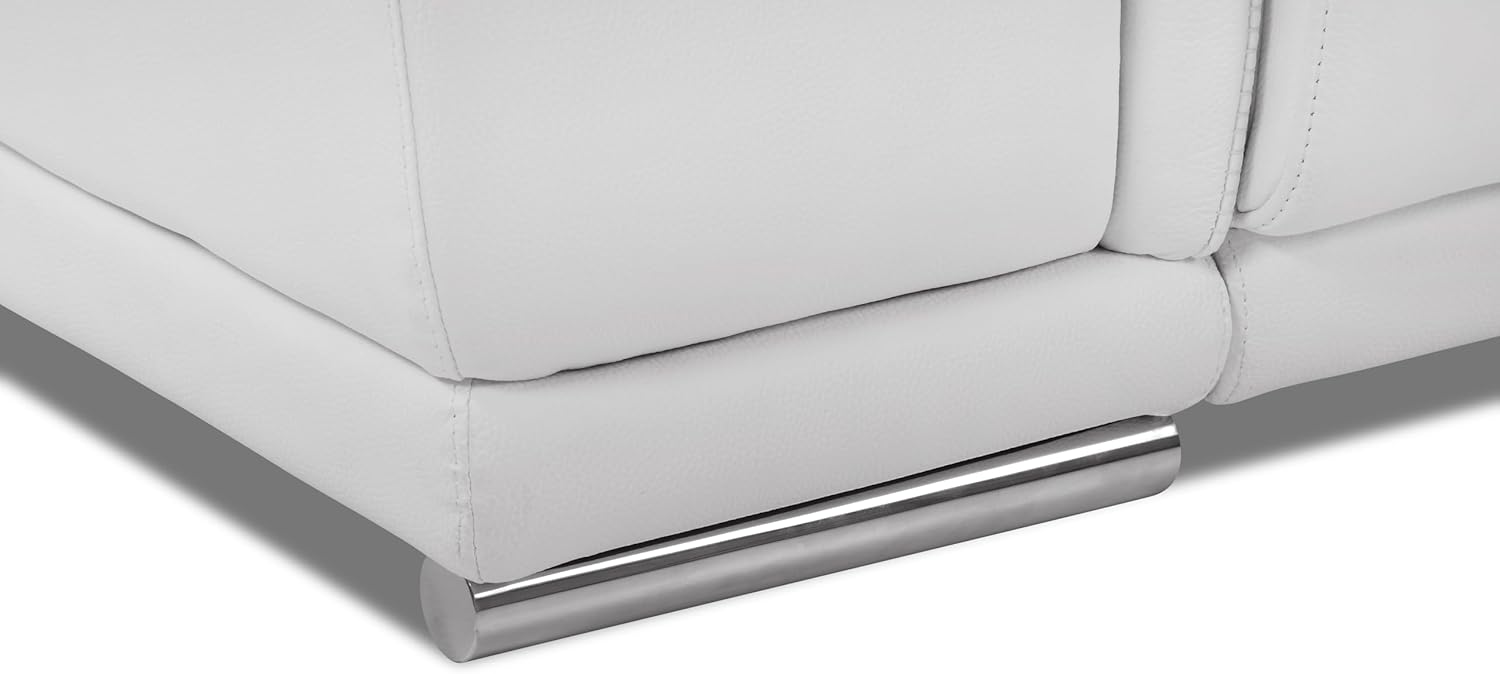 Global United 87 Inch Genuine Italian Leather Power Reclining Sofa, Top Grain Leather, Kiln-Dried Hardwood Frame, Stainless Steel Chrome Legs, White