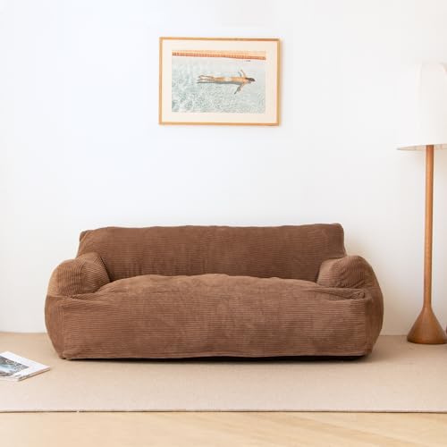 N&V Giant Twin Size Bean Bag Sofa, Foam Filling Floor Sofa, Includes Removable and Machine Washable Cover, Brown