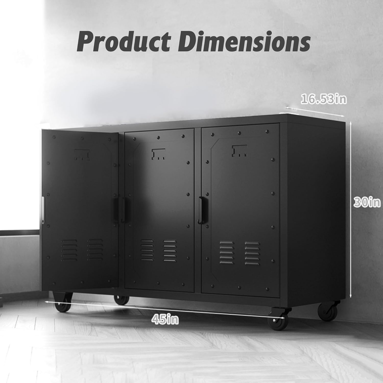 Metal Storage Cabinet with Wheels,Garage Storage Cabinet with 3 Doors,Sturdy and Durable Heavy Duty Utility Storage Cabinet for Office Kitchen Pantry Organizer Storage Room
