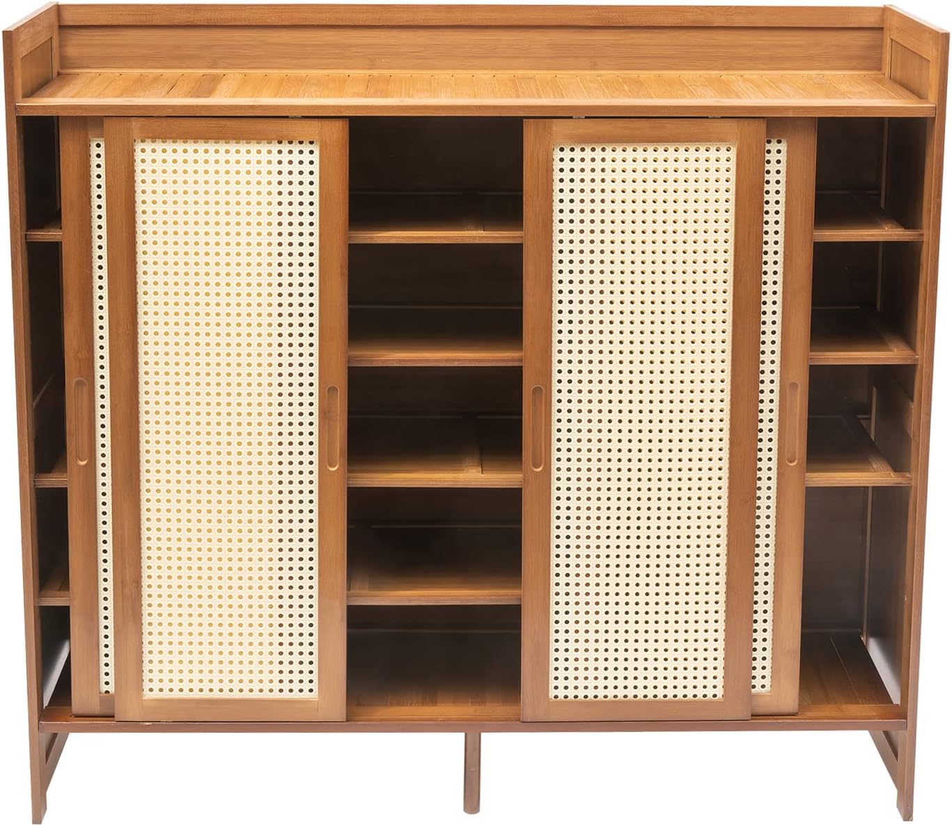 6 Tier Shoe Cabinet Storage with Grid Doors for Entryway Natural Bamboo Shoe Cabinet Shoe Rack Shoe Organizer Space Saving Shoe Storage Bench for Entryway and Hallway (Brown)