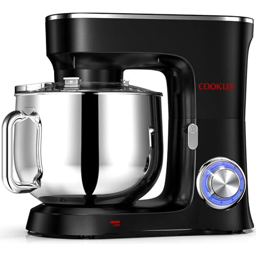COOKLEE Stand Mixer, 9.5 Qt. 660W Electric Kitchen Mixer with Dishwasher-Safe Dough Hooks, Flat Beaters, Wire Whip & Pouring Shield Attachments for Most Home Cooks, Silver