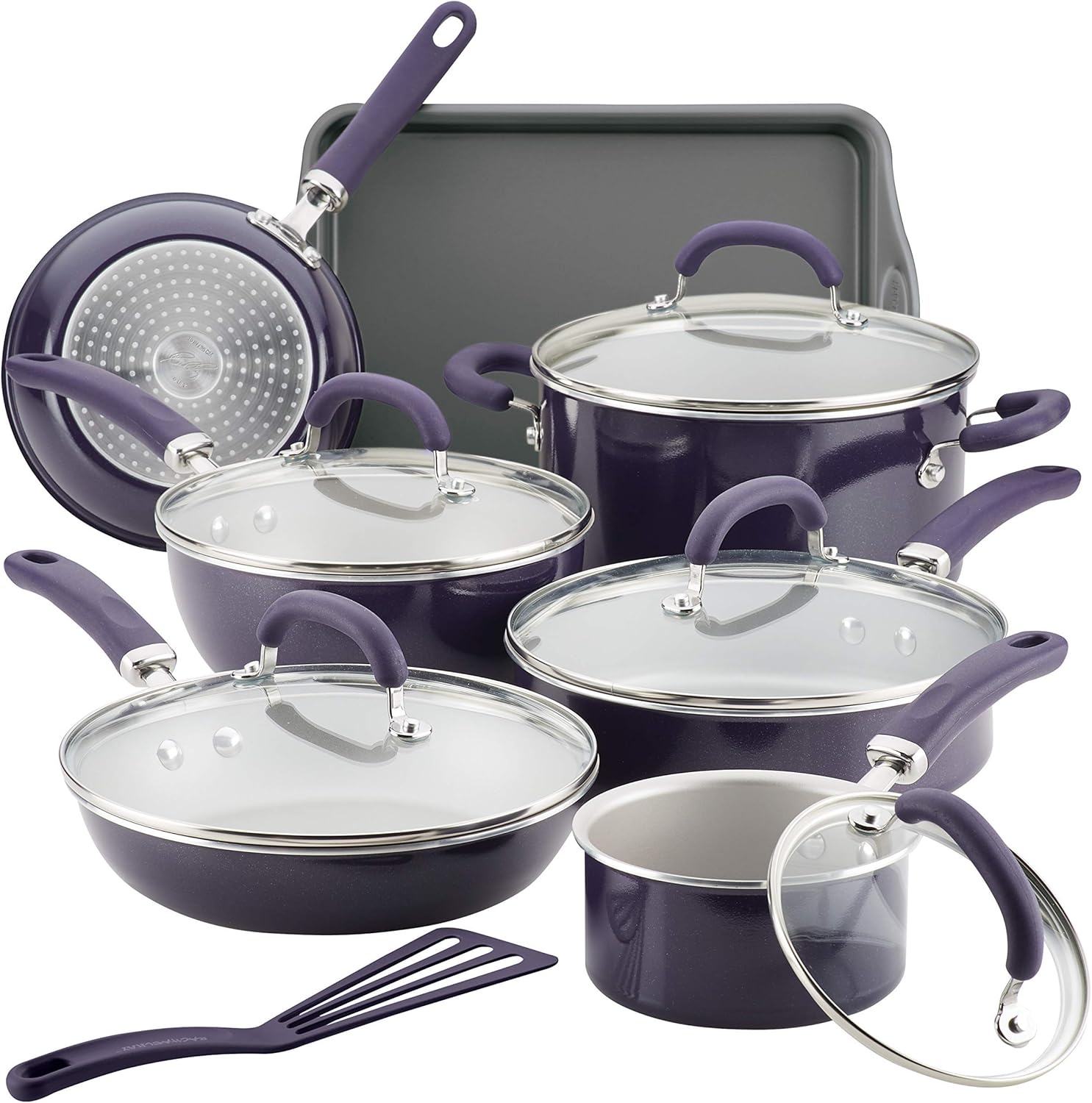 Rachael Ray Create Delicious Nonstick Cookware Pots and Pans Set, 13 Piece, Teal Shimmer