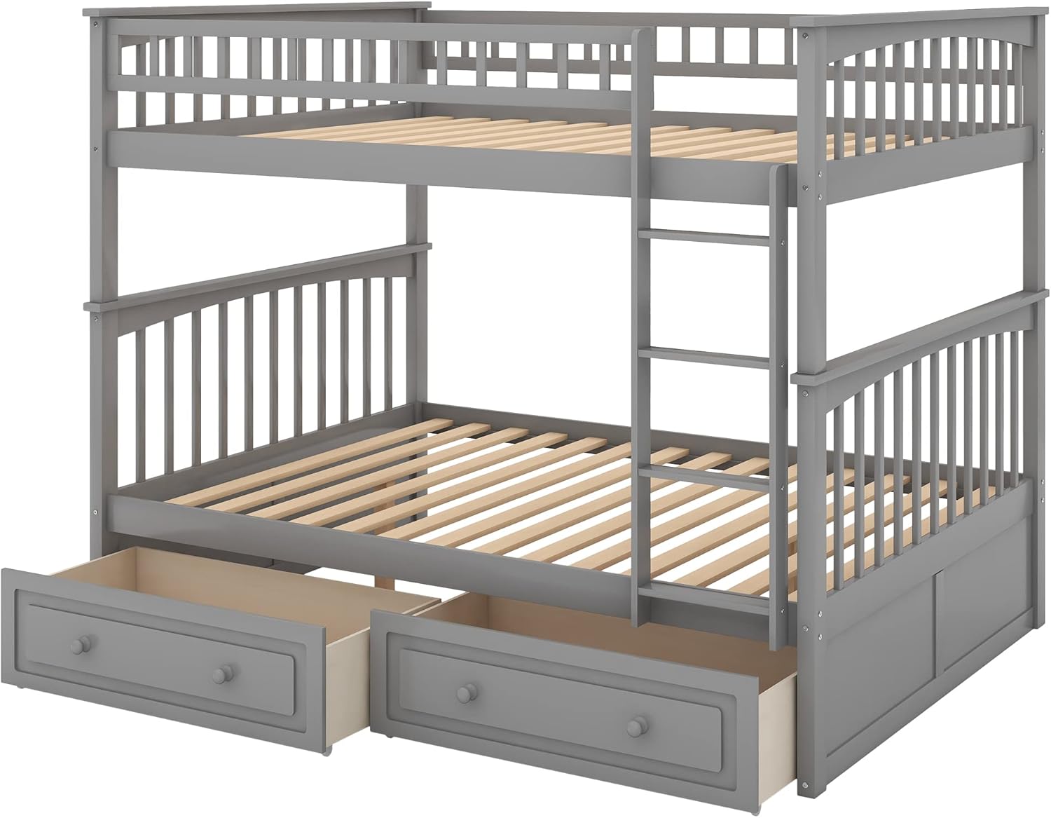 Full Over Full Bunk Bed with Drawers,Wood Bedframe Divided Into Two Full Size Daybeds for Kids Teens,Gray