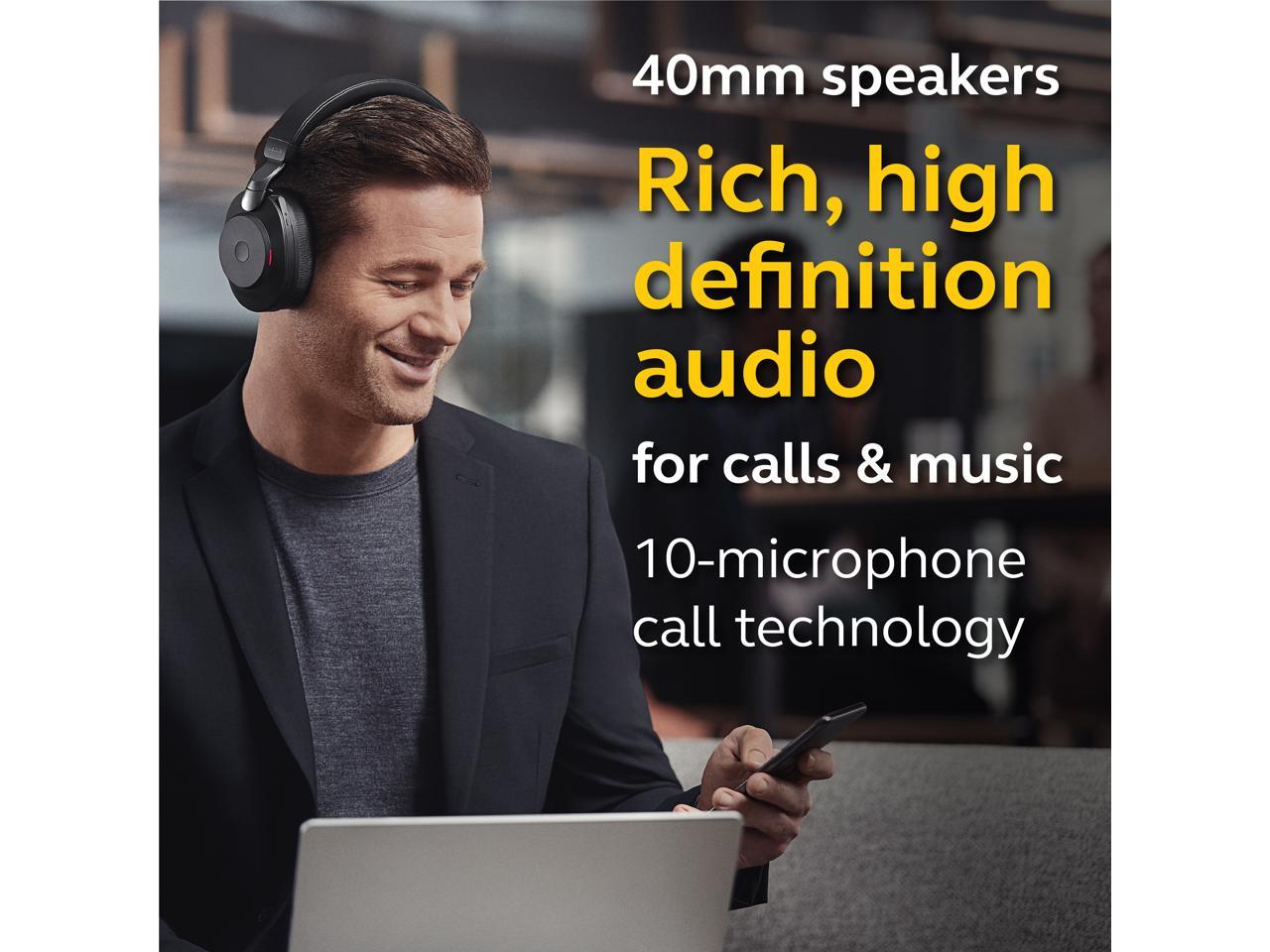 Jabra Evolve2 85 Link380c MS Stereo - Black Wireless Headset / Music Headphones (Microsoft Teams, USB Type-C, Noise-Canceling)