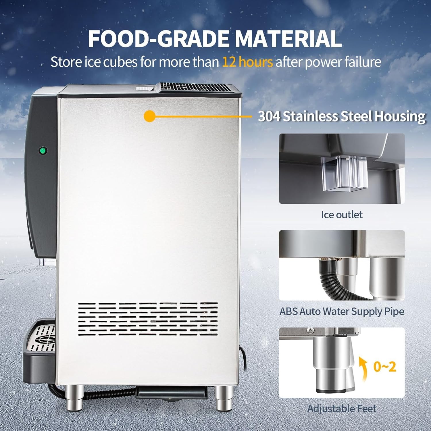 Commercial Ice Maker Countertop, 12 Cubes Ready in 4 Mins, 175lbs in 24Hrs, Intelligent Sensing Ice Machine with RO Fiber Membrane Filter, 132lbs Nugget Ice Maker for Home, Kitchen, Office