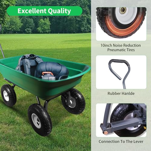 AAIN 600 Lbs Poly Garden Dump Cart,Camping Beach Wagon with 180° Rotating Handle and 10" No-Flat Tires,Practical Heavy Duty Yard carts and Wagons,Quick Release Utility Wheel Barrow Trolley,Green AA078