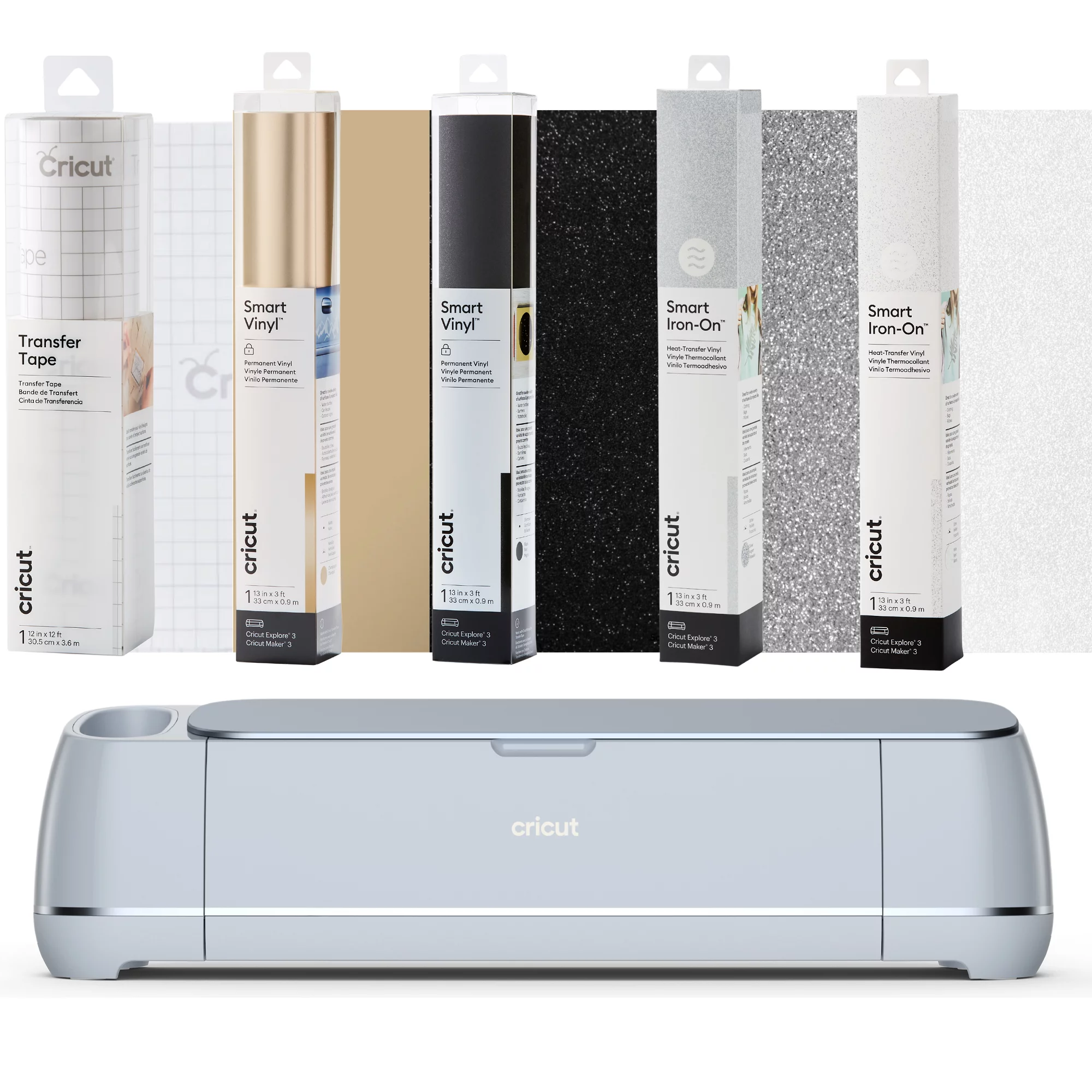 Cricut Maker 3 Smart Machine- DIY Value Shimmer Vinyl, Glitter HTV, Transfer Tape Bundle