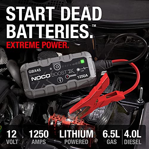 NOCO Boost X GBX45: 1250A UltraSafe Jump Starter – 12V Lithium Battery Booster Pack, Portable Jump Box, Power Bank & Jumper Cables - for 6.5L Gas and 4.0L Diesel Engines
