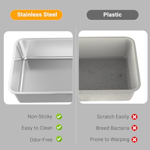 Stainless Steel Litter Box, XL Metal Litter Box with High Wall Sides, Stainless Steel Litter Box with Lid, Never Absorbs Odors, Non-Sticky, Anti-Urine Leakage-Grey